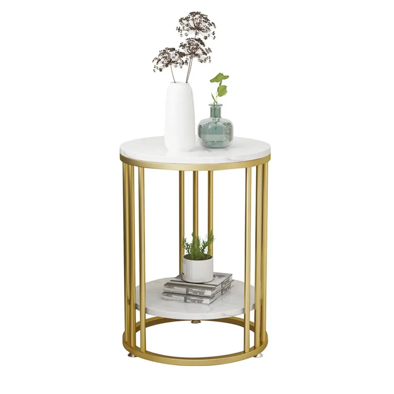 Modern Gold Metal Round 2 Tiers Side Table for Living Room