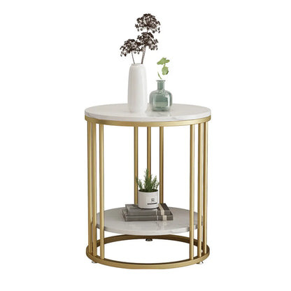Modern Gold Metal Round 2 Tiers Side Table for Living Room