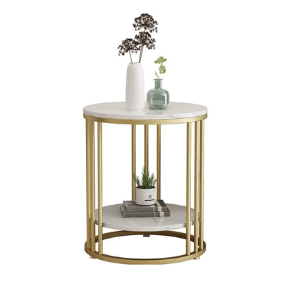 Modern Gold Metal Round 2 Tiers Side Table for Living Room