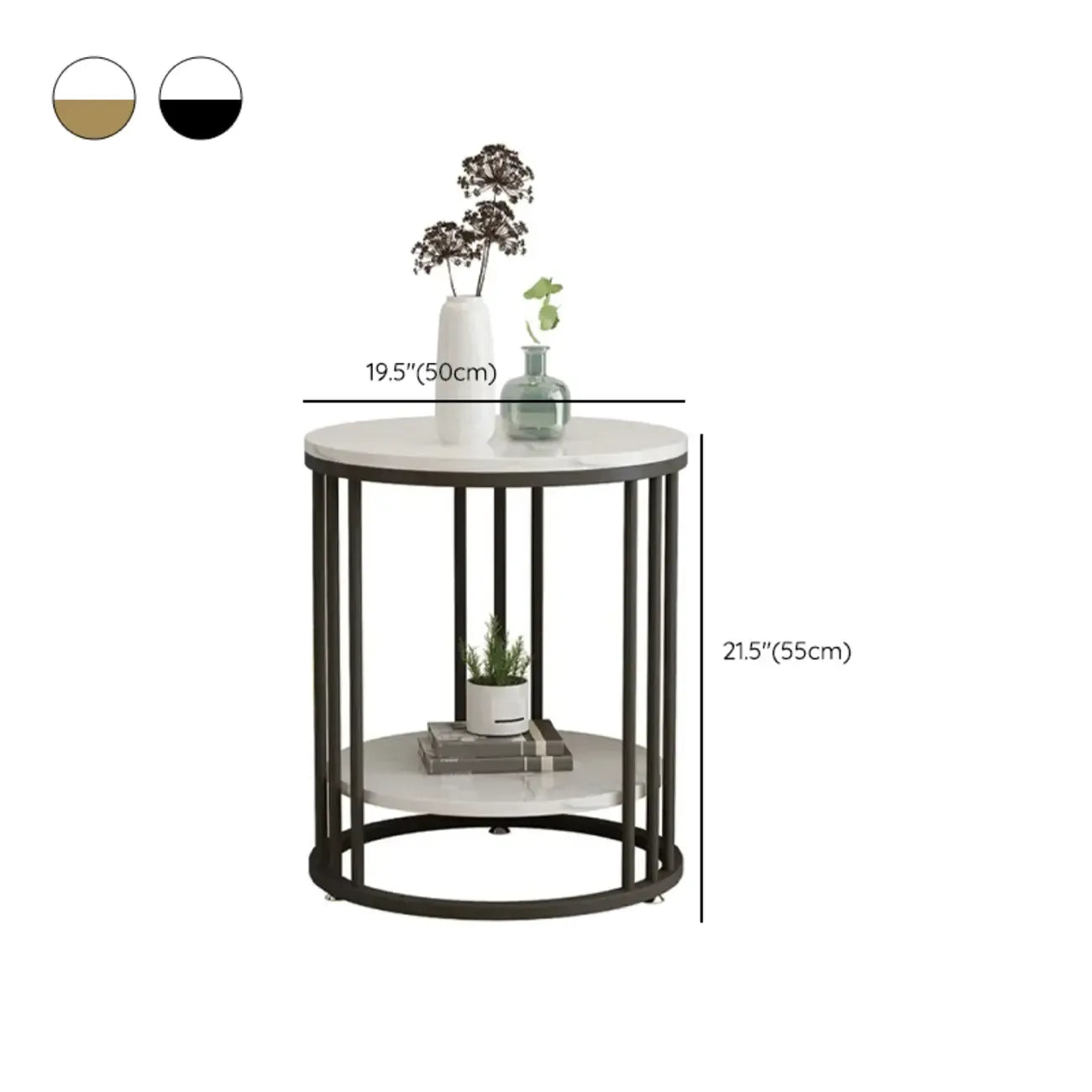Modern Gold Metal Round 2 Tiers Side Table for Living Room