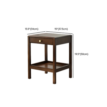 Retro Wooden Brown Side Table with Drawer for Bedroom