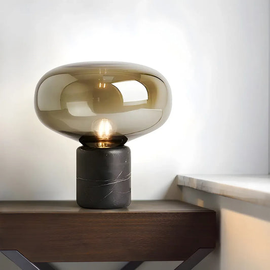 Modern Smoke Grey Glass Dome Table Lamp for Living Room