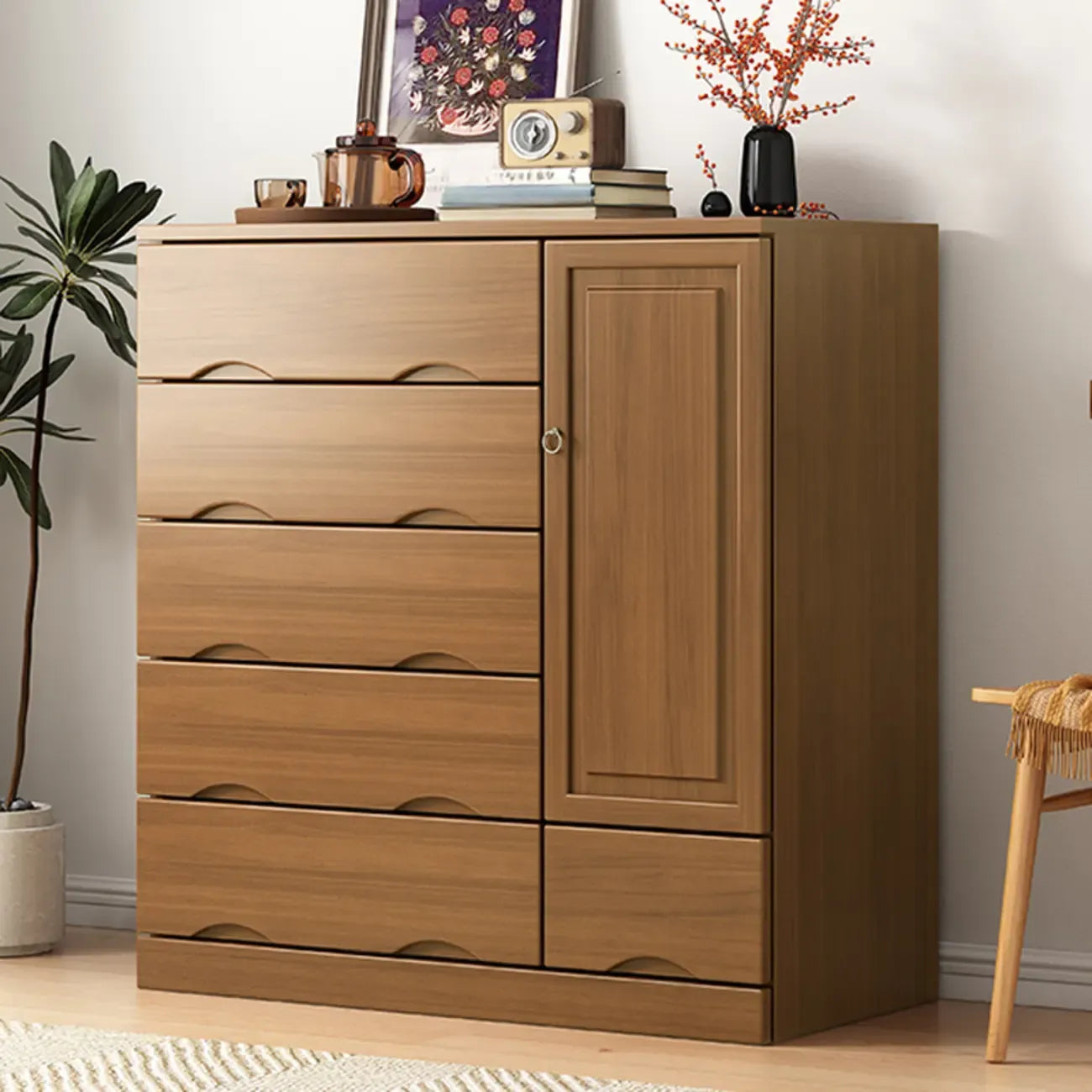 Industrial Solid Wood Combo Dressers with 5-Drawers for Bedroom