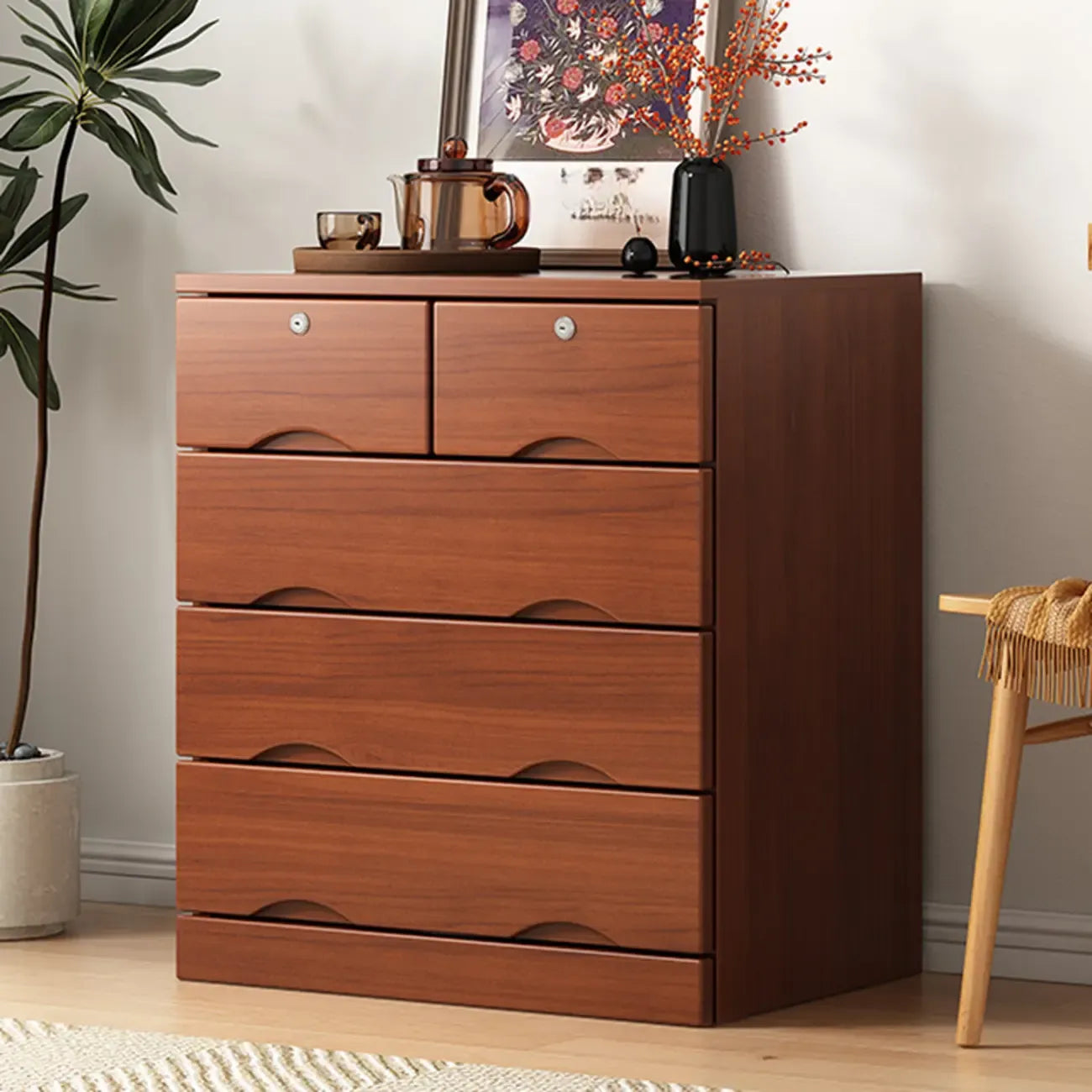 Industrial Solid Wood Combo Dressers with 5-Drawers for Bedroom
