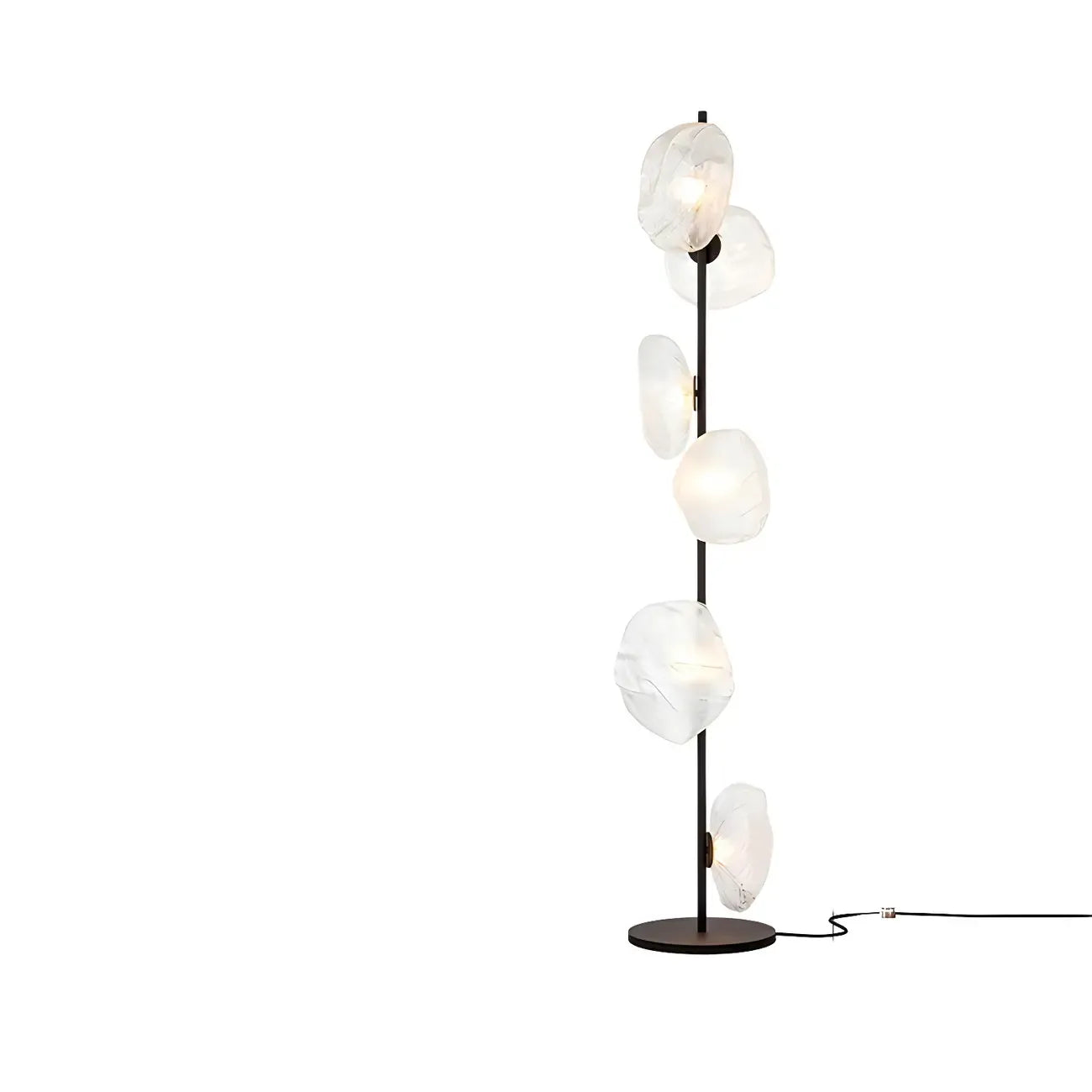 Art Deco 6-Light Clear Glass Geometric Floor Lamp in Black/Gold