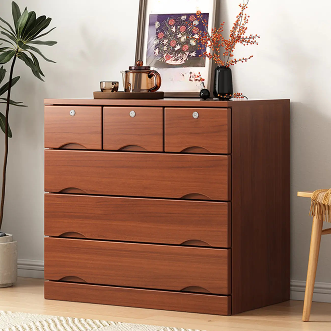 Industrial Solid Wood Combo Dressers with 5-Drawers for Bedroom