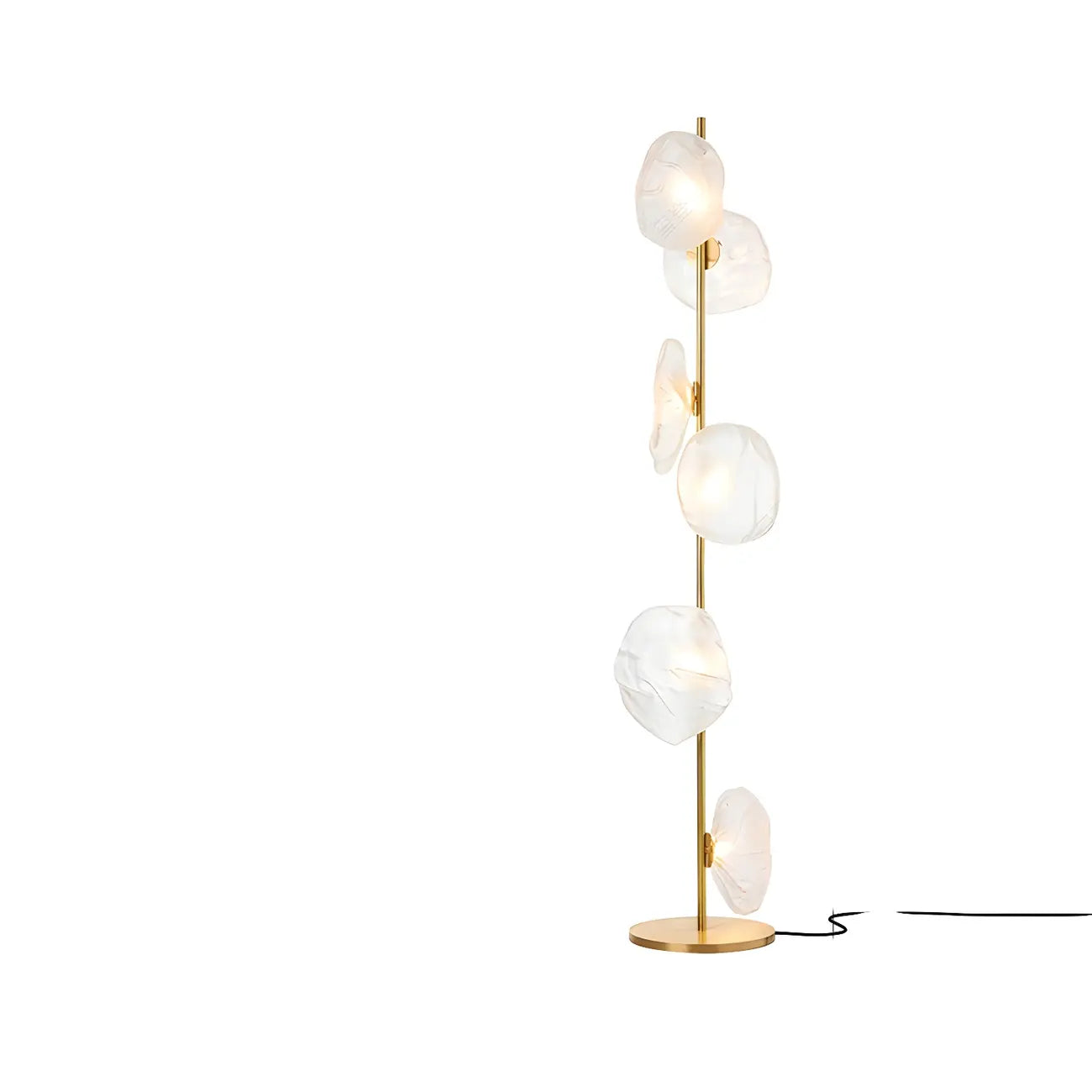 Art Deco 6-Light Clear Glass Geometric Floor Lamp in Black/Gold