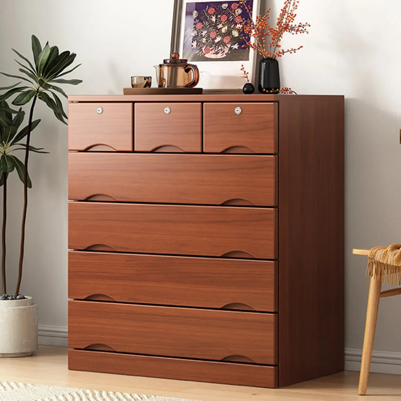 Industrial Solid Wood Combo Dressers with 5-Drawers for Bedroom