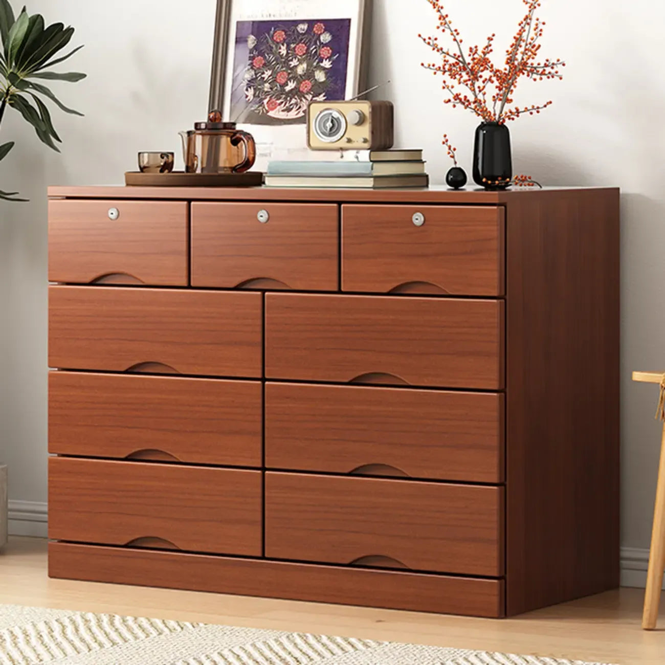 Industrial Solid Wood Combo Dressers with 5-Drawers for Bedroom