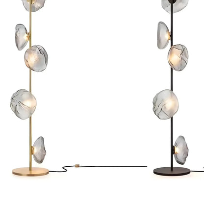 Art Deco 6-Light Clear Glass Geometric Floor Lamp in Black/Gold