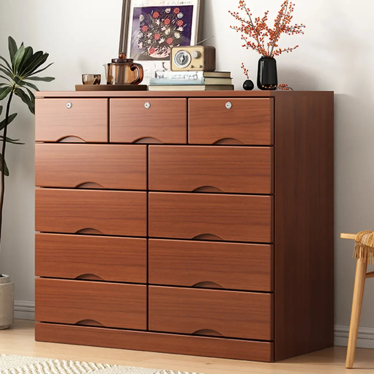 Industrial Solid Wood Combo Dressers with 5-Drawers for Bedroom