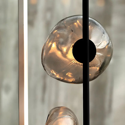 Art Deco 6-Light Clear Glass Geometric Floor Lamp in Black/Gold