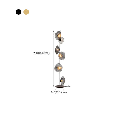 Art Deco 6-Light Clear Glass Geometric Floor Lamp in Black/Gold