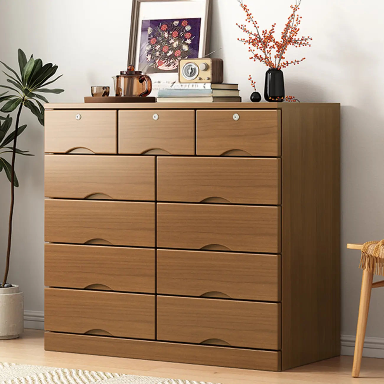 Industrial Solid Wood Combo Dressers with 5-Drawers for Bedroom