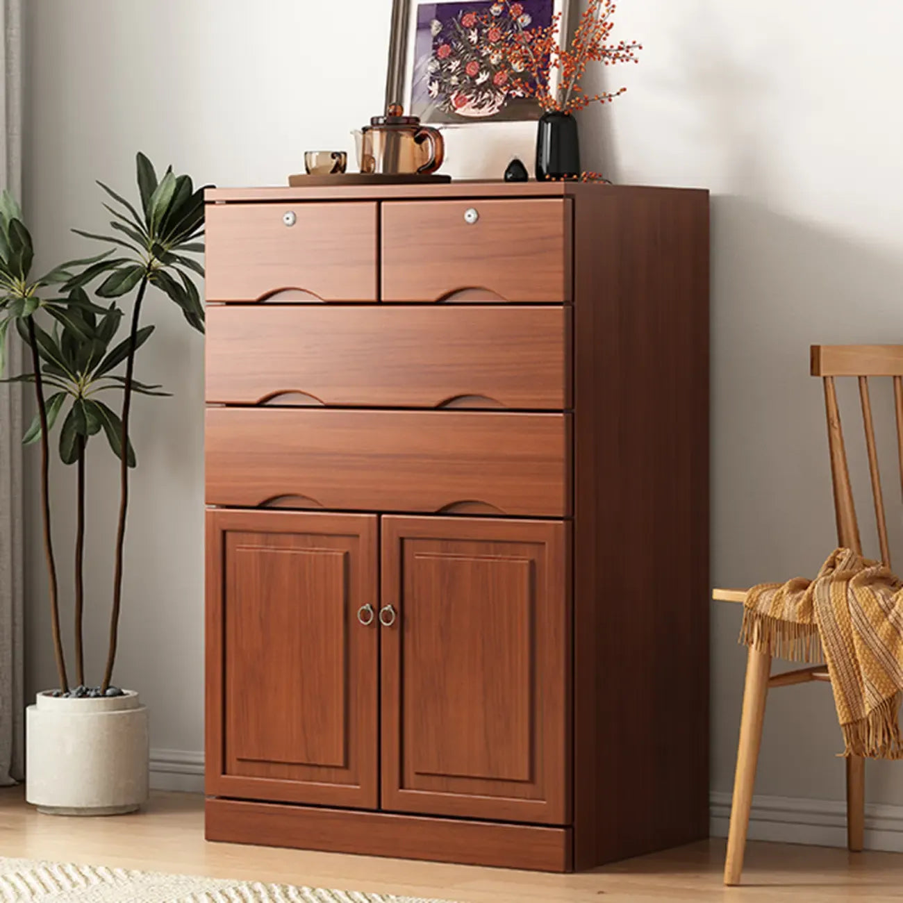 Industrial Solid Wood Combo Dressers with 5-Drawers for Bedroom
