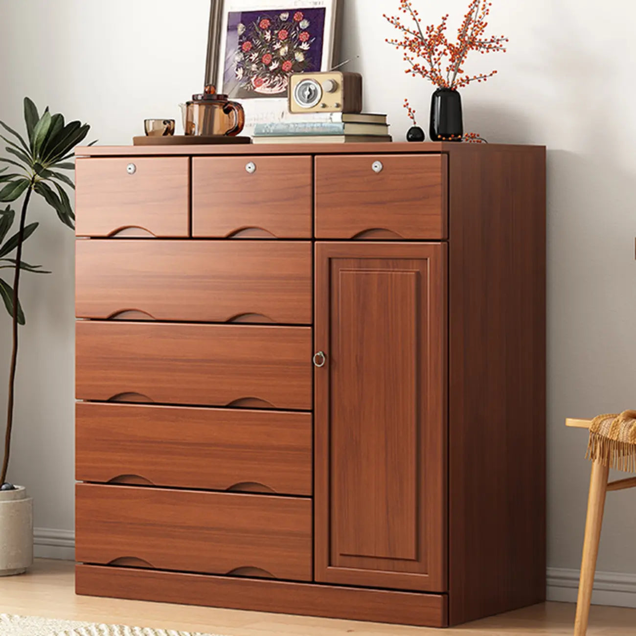 Industrial Solid Wood Combo Dressers with 5-Drawers for Bedroom
