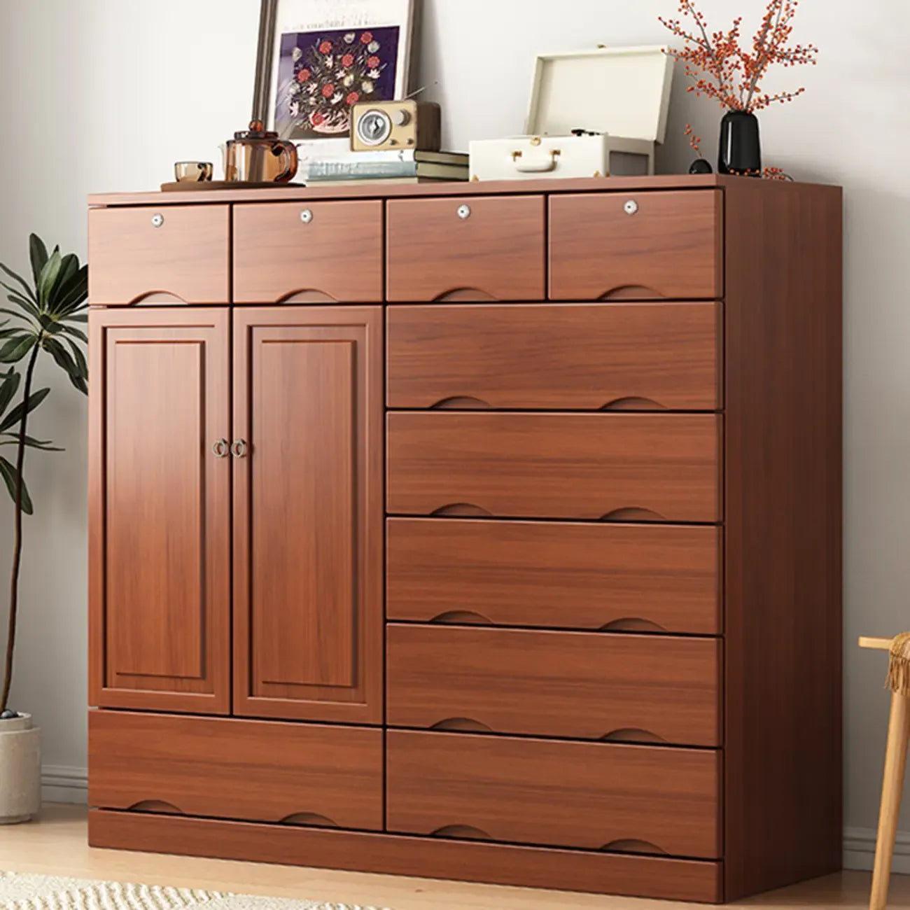 Industrial Solid Wood Combo Dressers with 5-Drawers for Bedroom