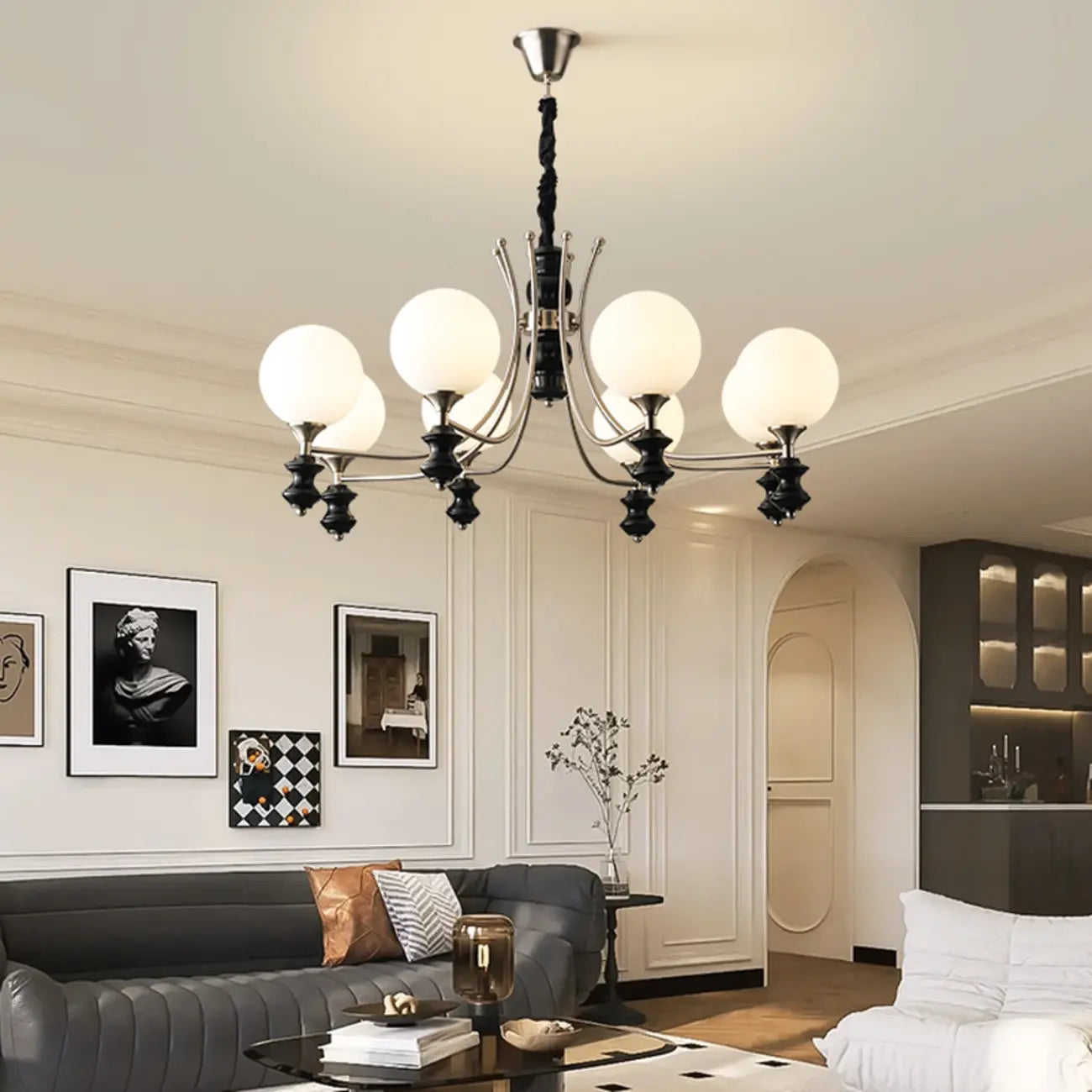 Vintage Black LED Chandelier with Metal and Glass Design