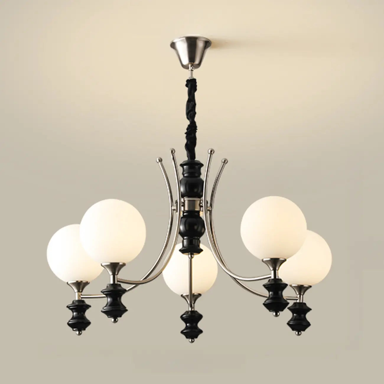 Vintage Black LED Chandelier with Metal and Glass Design