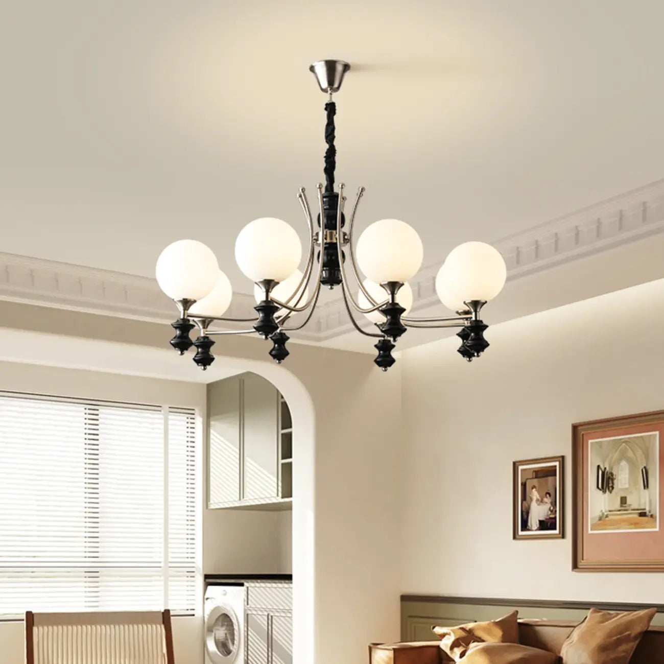 Vintage Black LED Chandelier with Metal and Glass Design
