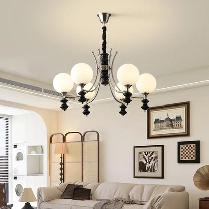 Vintage Black LED Chandelier with Metal and Glass Design