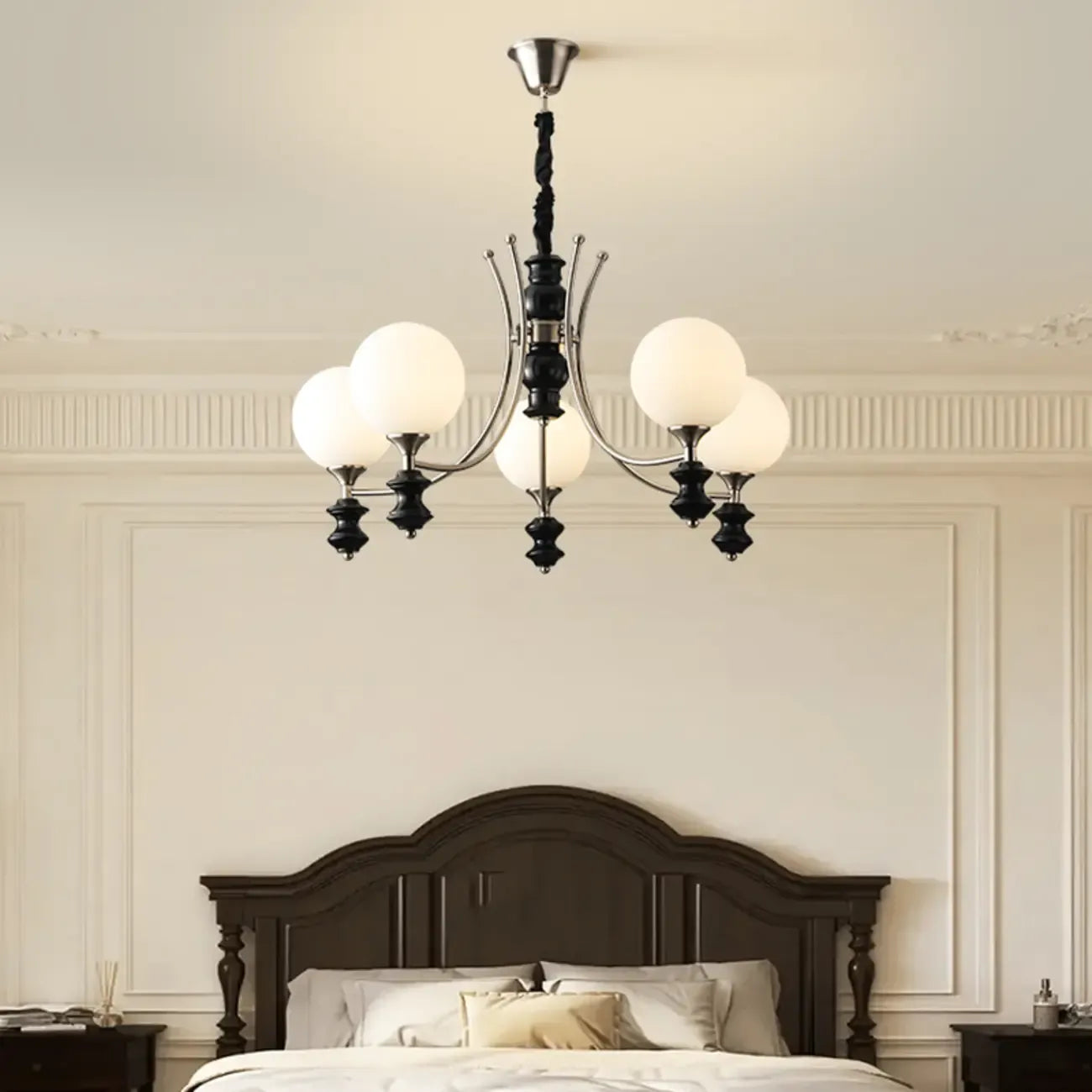 Vintage Black LED Chandelier with Metal and Glass Design