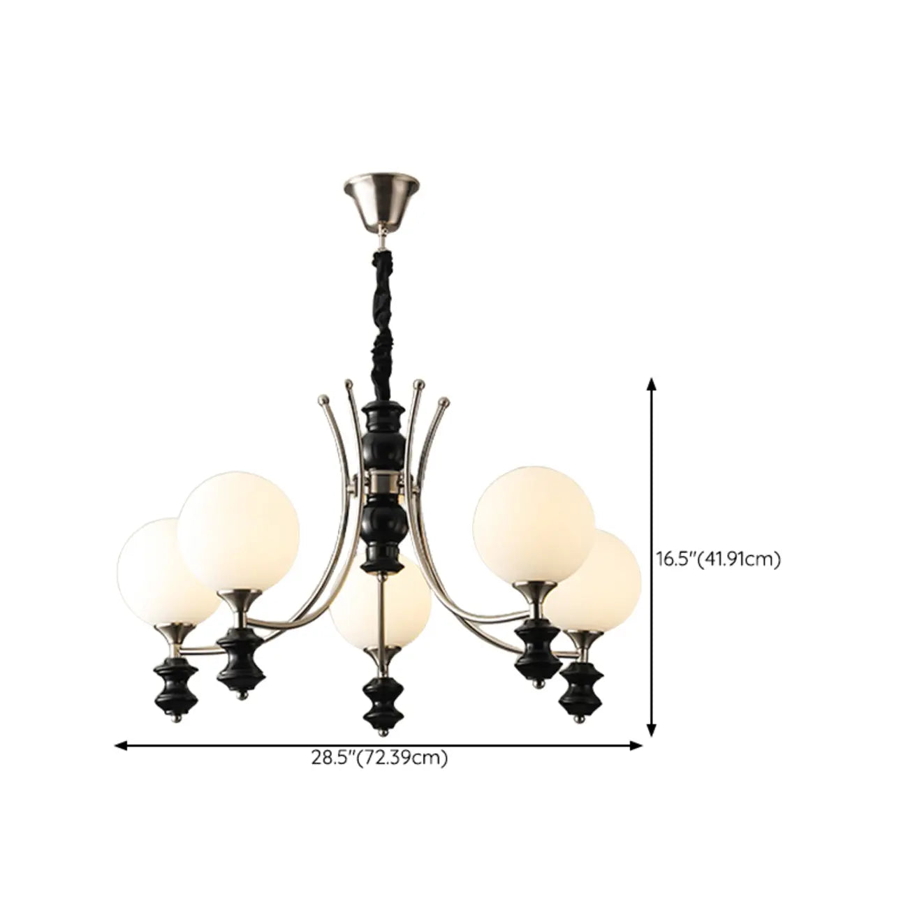 Vintage Black LED Chandelier with Metal and Glass Design