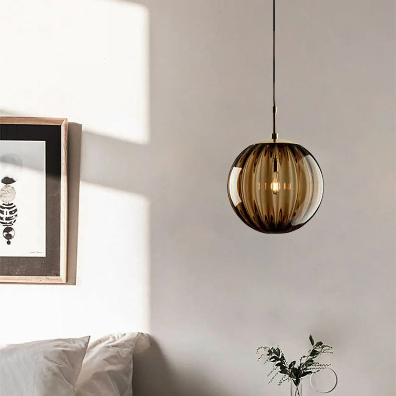 Modern Smoky Glass LED Globe Pendant Light Design for Bedroom