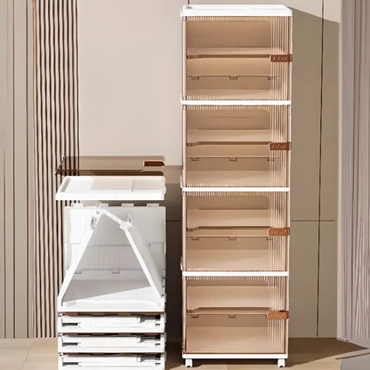 Glam White Plastic Adjustable Shoe Cabinet on Wheels