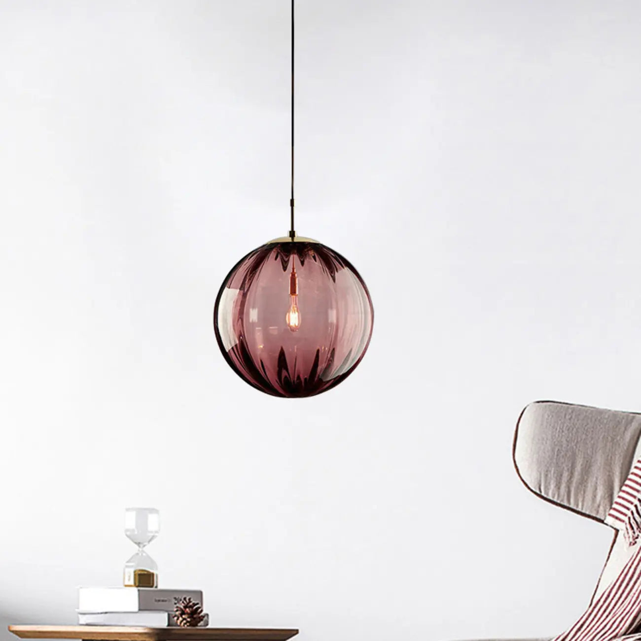 Modern Smoky Glass LED Globe Pendant Light Design for Bedroom