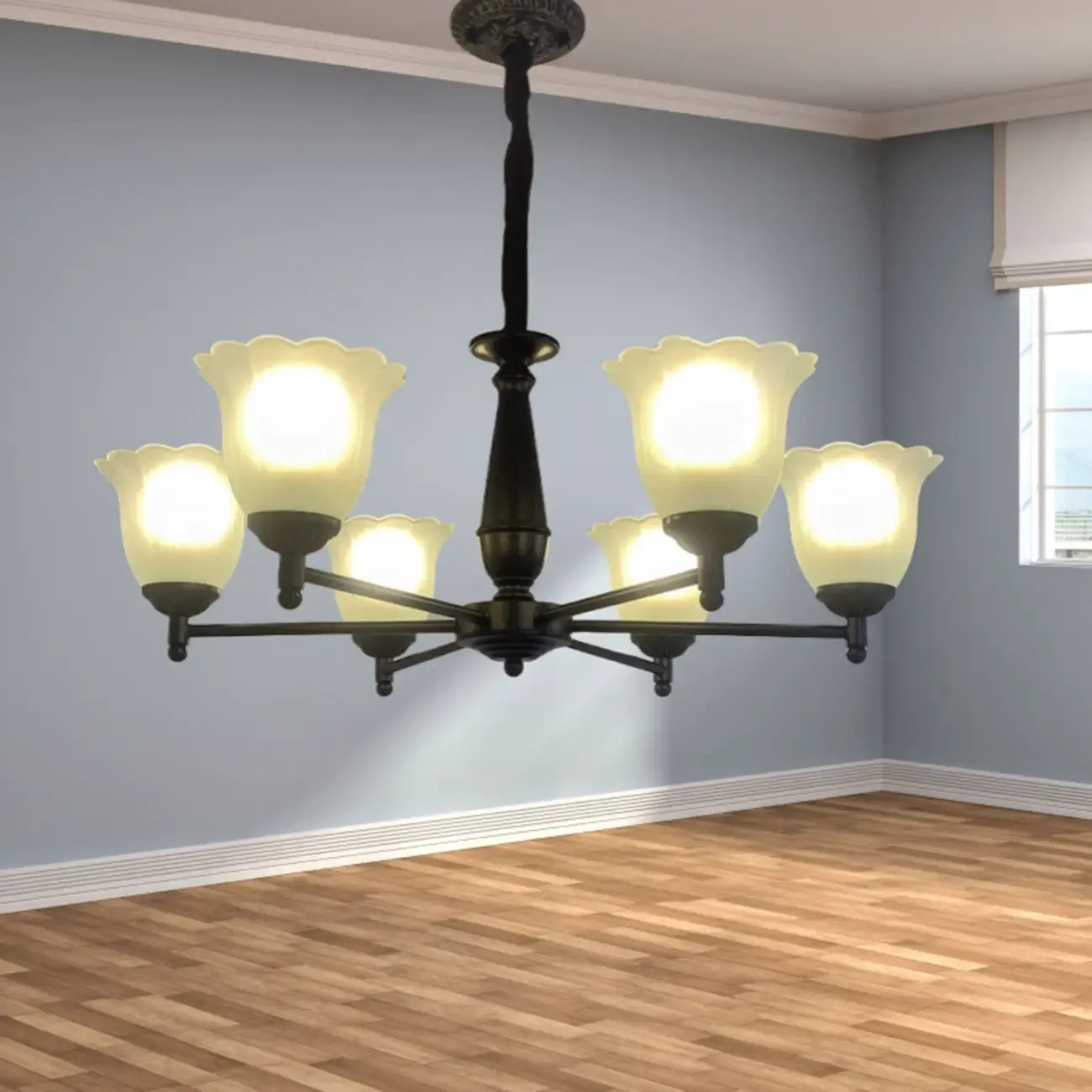 Vintage Metal Chandelier with Tulip Glass for Living Room