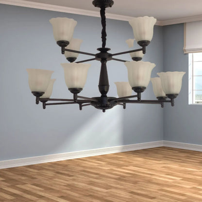 Vintage Metal Chandelier with Tulip Glass for Living Room