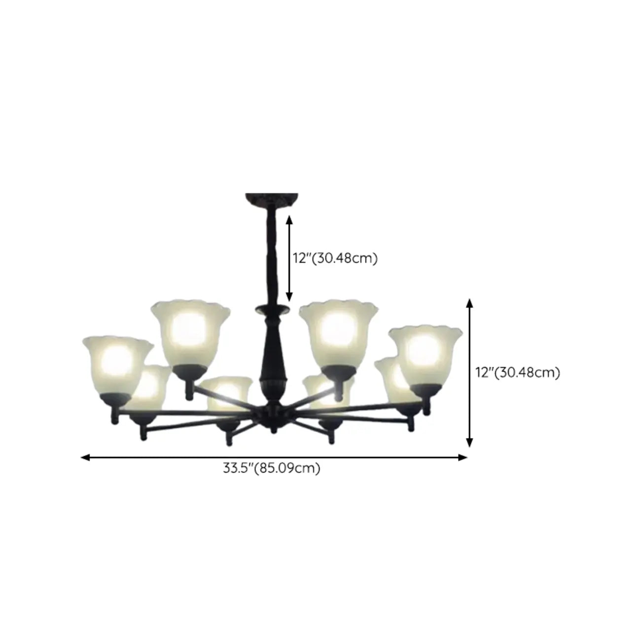 Vintage Metal Chandelier with Tulip Glass for Living Room