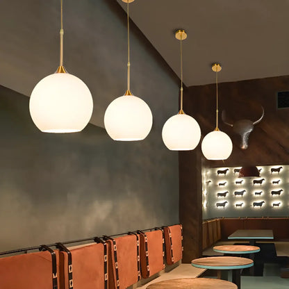 Nordic Milky Glass Globe Hanging LED Lamp for Restaurant