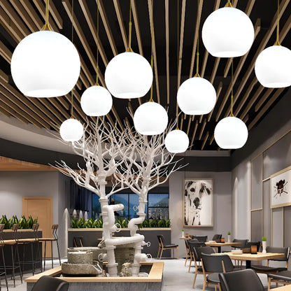 Nordic Milky Glass Globe Hanging LED Lamp for Restaurant