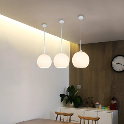 Nordic Milky Glass Globe Hanging LED Lamp for Restaurant