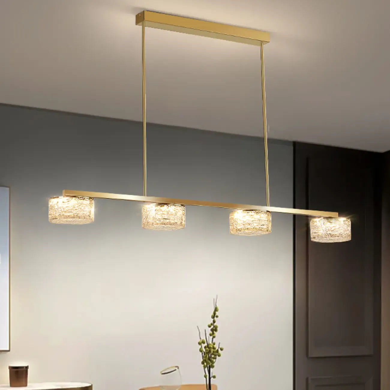 Gold Metal Island Lighting with Remote Control Stepless Dimming