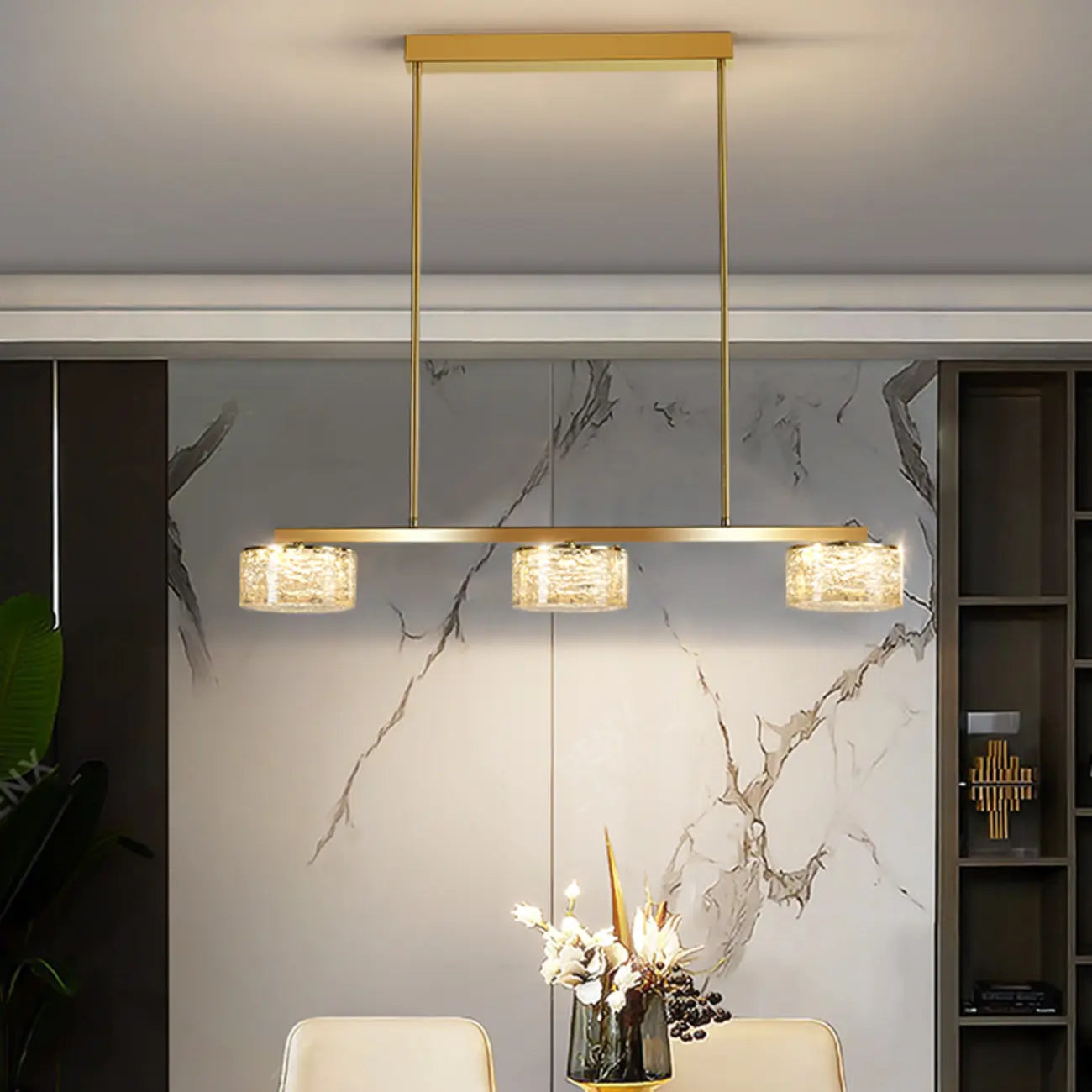 Gold Metal Island Lighting with Remote Control Stepless Dimming