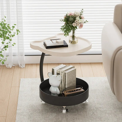 Vintage Round Side Table with Wheels and Storage