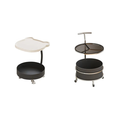 Vintage Round Side Table with Wheels and Storage