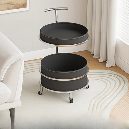 Vintage Round Side Table with Wheels and Storage