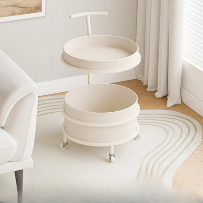 Vintage Round Side Table with Wheels and Storage