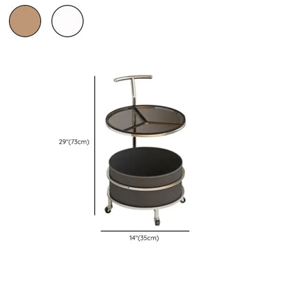 Vintage Round Side Table with Wheels and Storage