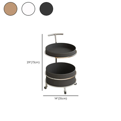 Vintage Round Side Table with Wheels and Storage