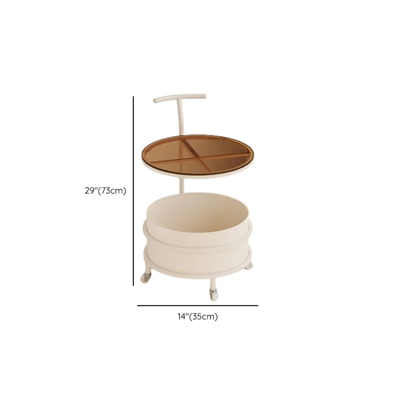 Vintage Round Side Table with Wheels and Storage