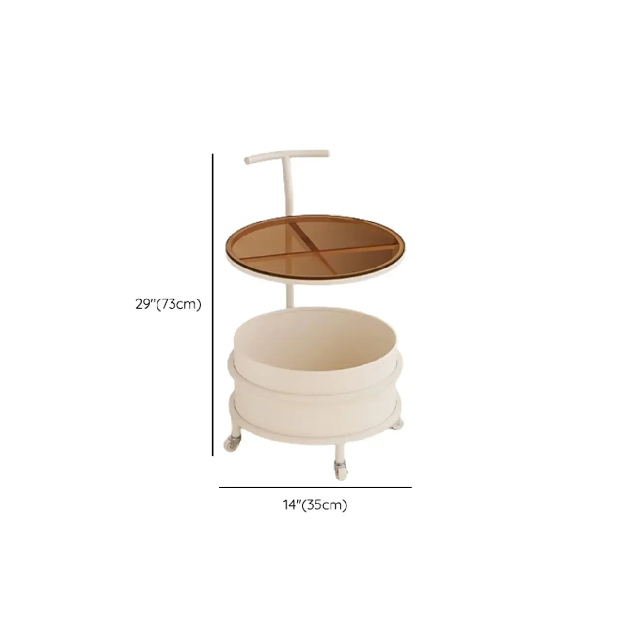 Vintage Round Side Table with Wheels and Storage