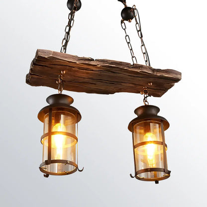 Rustic Industrial Large Wood Island Chandelier