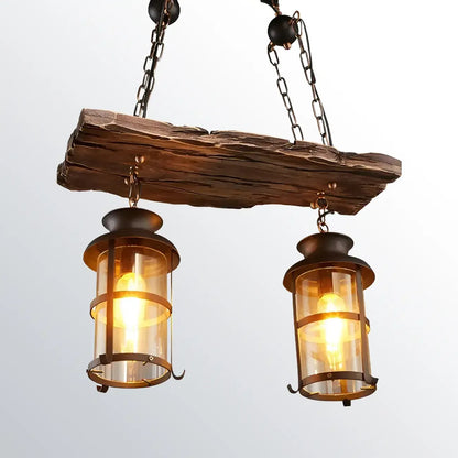 Rustic Industrial Large Wood Island Chandelier