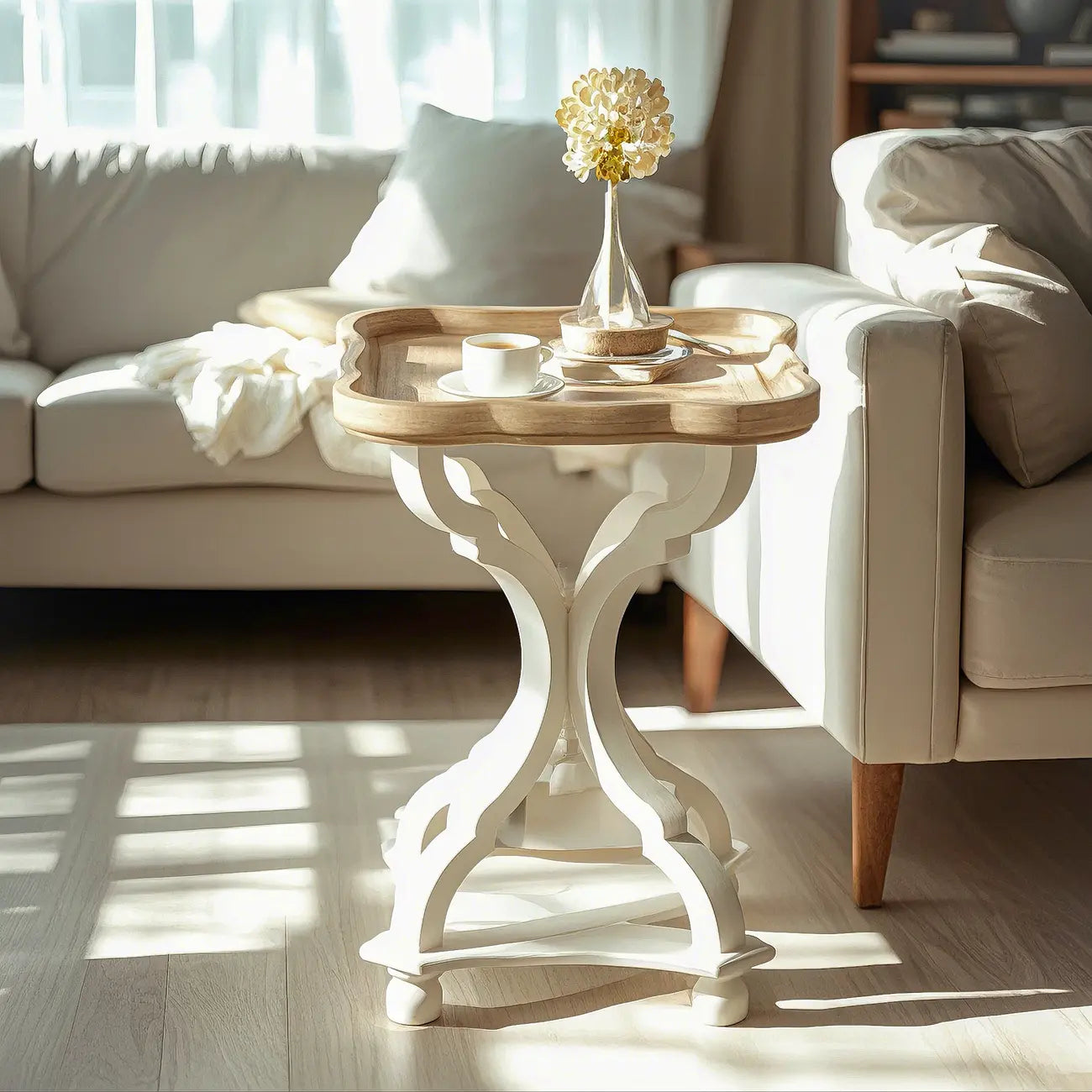 Rustic Wood Accent Side Table with Tray Top for Living Room