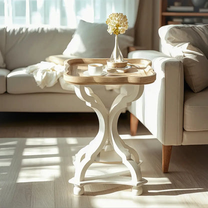 Rustic Wood Accent Side Table with Tray Top for Living Room